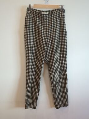notPERFECTLINEN Black Cream Gingham High-Waist Tapered Pant Sz Small Cottage EUC